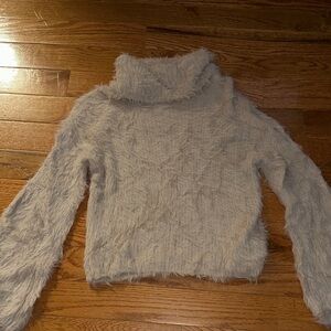 Express Fuzzy Cropped Turtleneck Sweater - Cream
